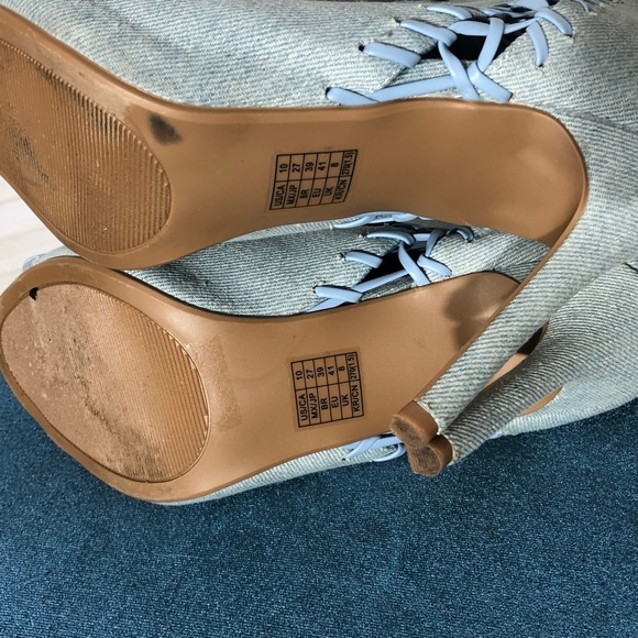 Forever 21 Denim Stiletto Heels Criss-Cross Lace-Up Detail Light Blue sz 10 - Picture 8 of 8